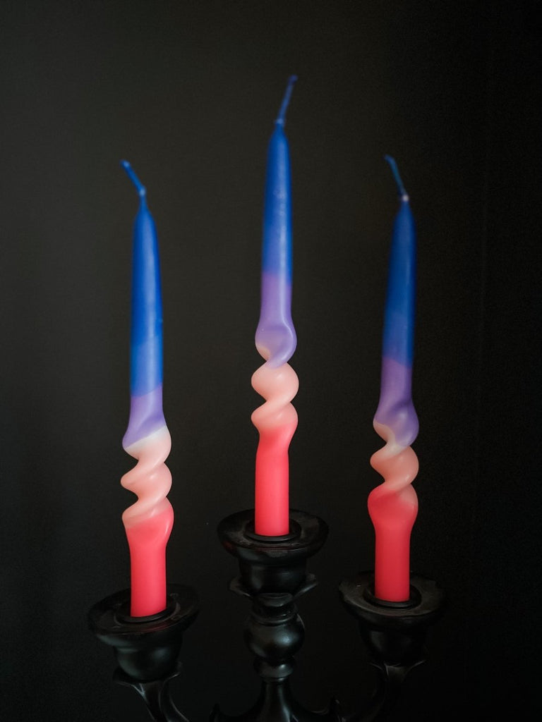 Set of 3 Dip Dye Swirl Dinner Candles | Passion Island - Punk & Poodle