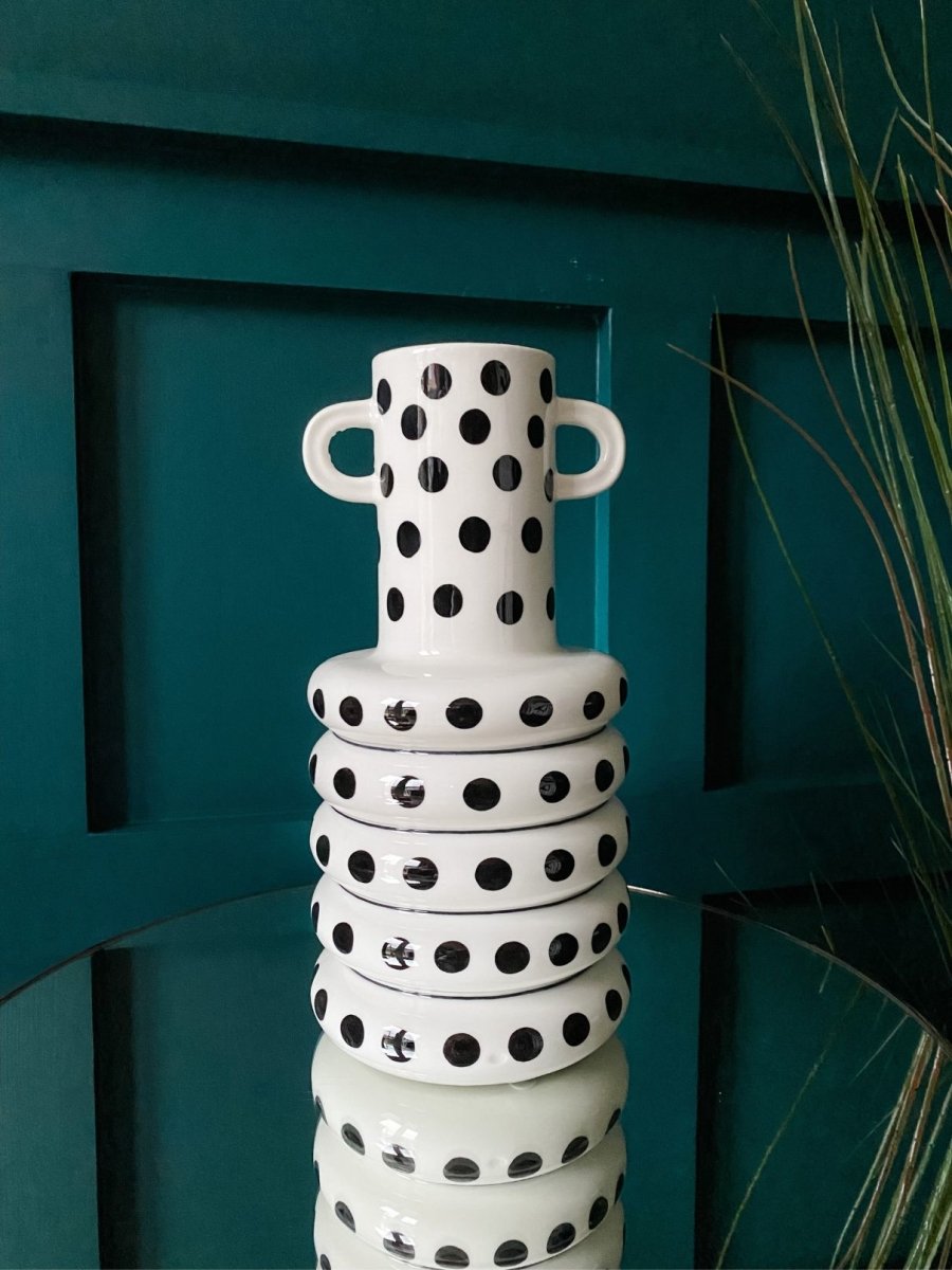 Spotty Black & White Amphora Vase - Punk & Poodle