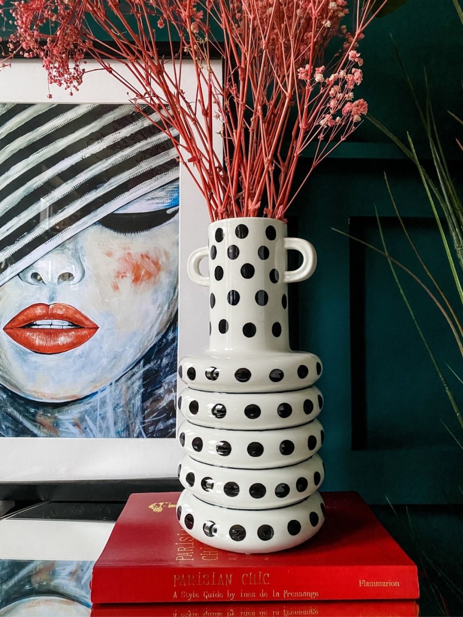 Spotty Black & White Amphora Vase - Punk & Poodle