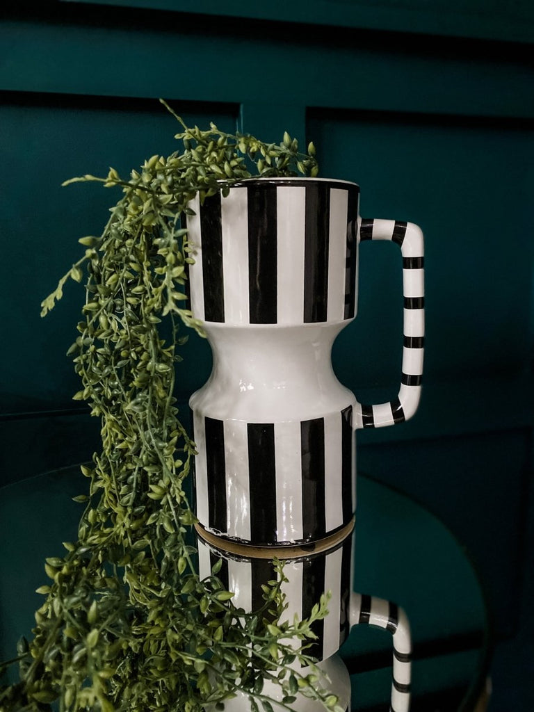 Stripe Black & White Handle Vase - Punk & Poodle