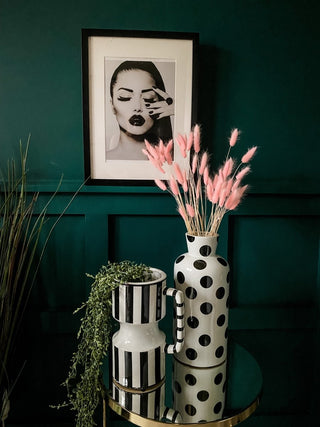 Stripe Black & White Handle Vase - Punk & Poodle