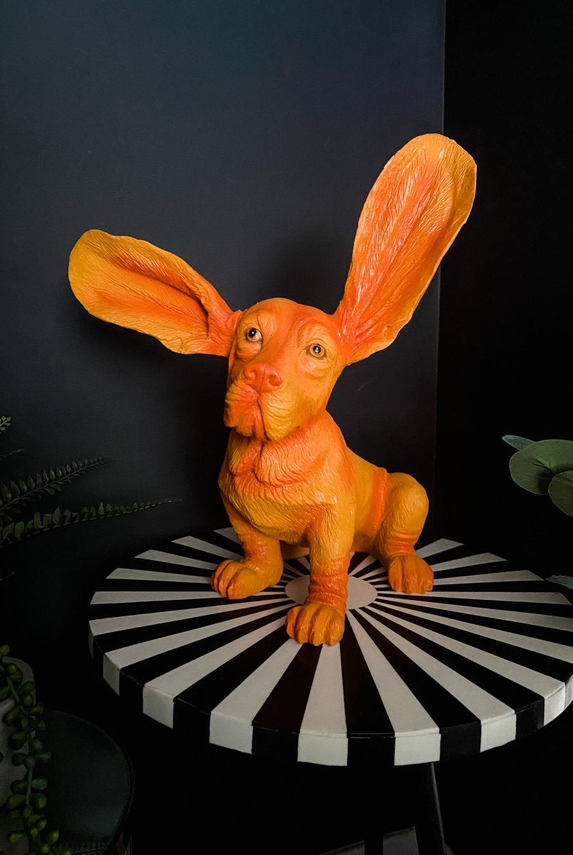 Surprised Basset Dog Statue | Atomic Orange - Punk & Poodle