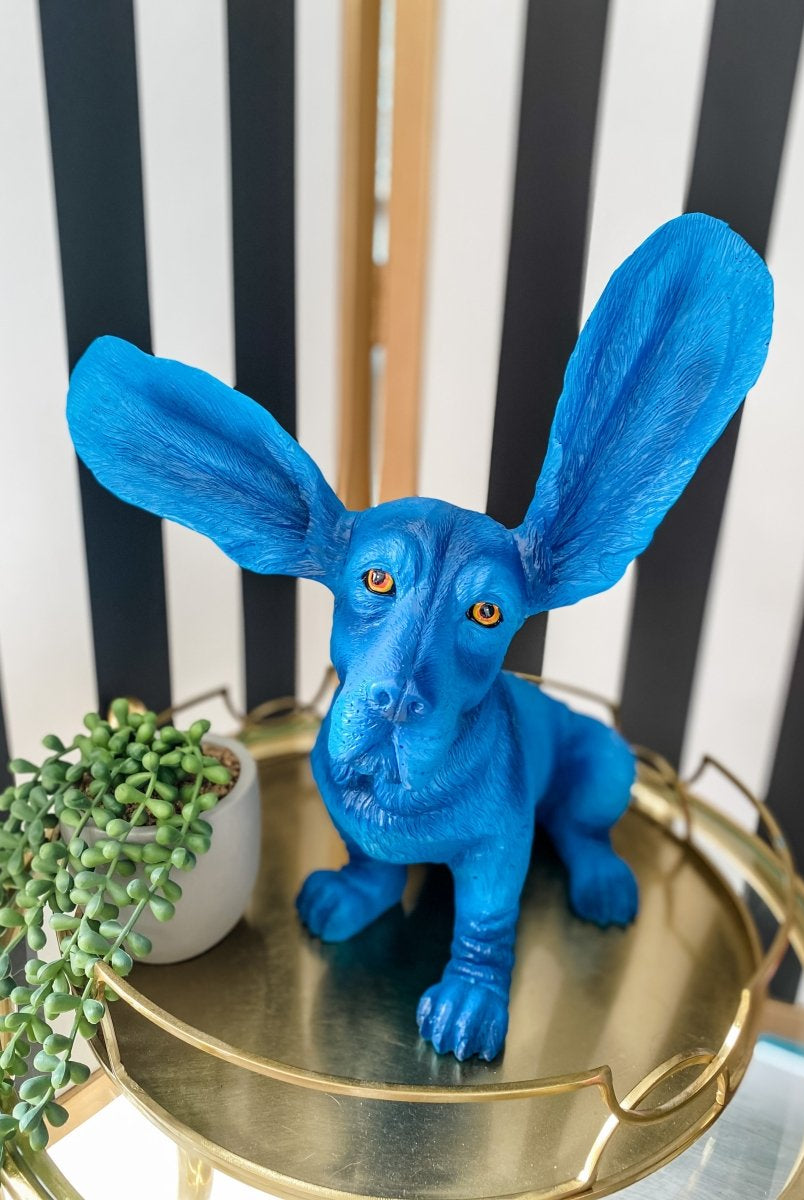 Surprised Basset Dog Statue | Electric Blue - Punk & Poodle