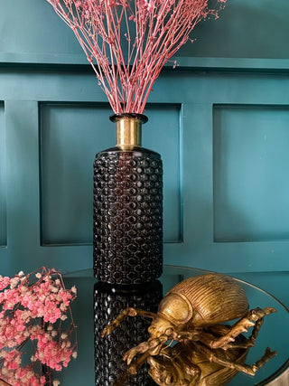 Textured Black & Gold Trim Glass Vase - Punk & Poodle