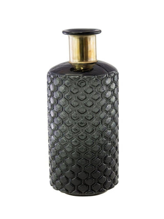 Textured Black & Gold Trim Glass Vase - Punk & Poodle