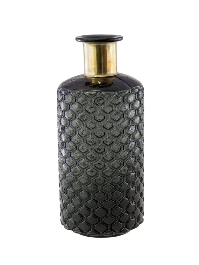 Textured Black & Gold Trim Glass Vase - Punk & Poodle