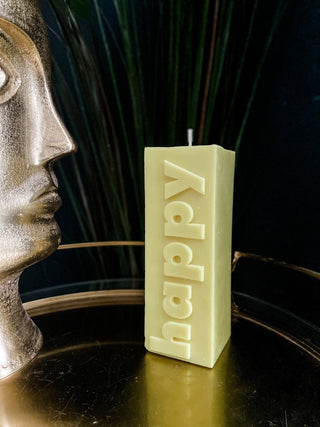 Yellow HAPPY Slogan Candle - Punk & Poodle